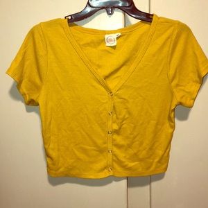Yellow Button Short Sleeve Crop Top